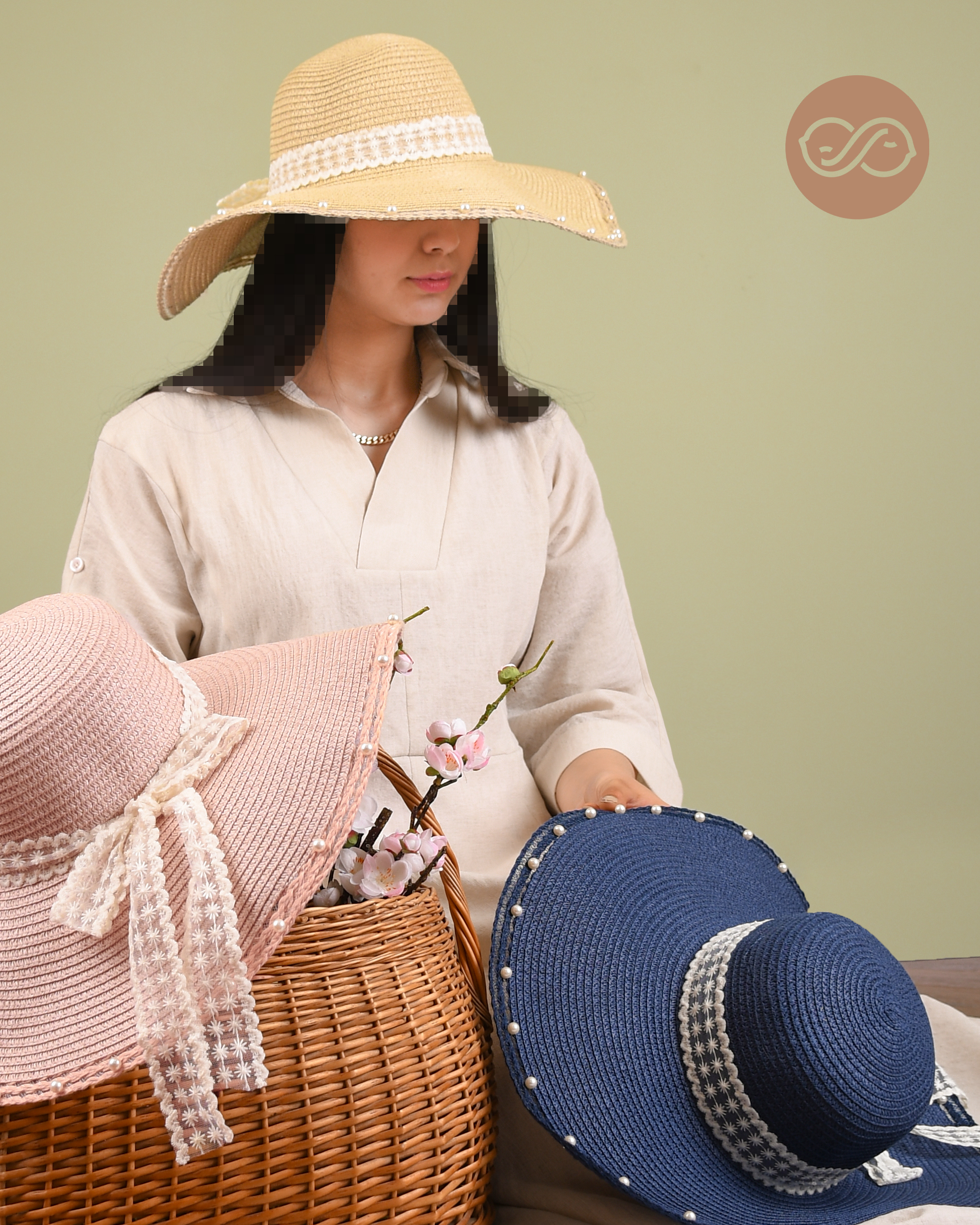 کلاه حصیری مرواریدی S00649