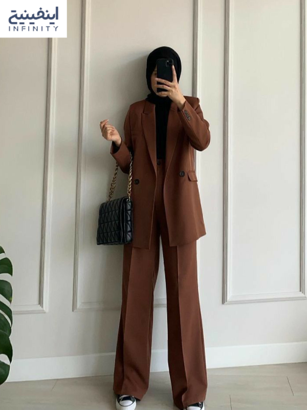 ست کردن مانتو کتان قهوه_ای