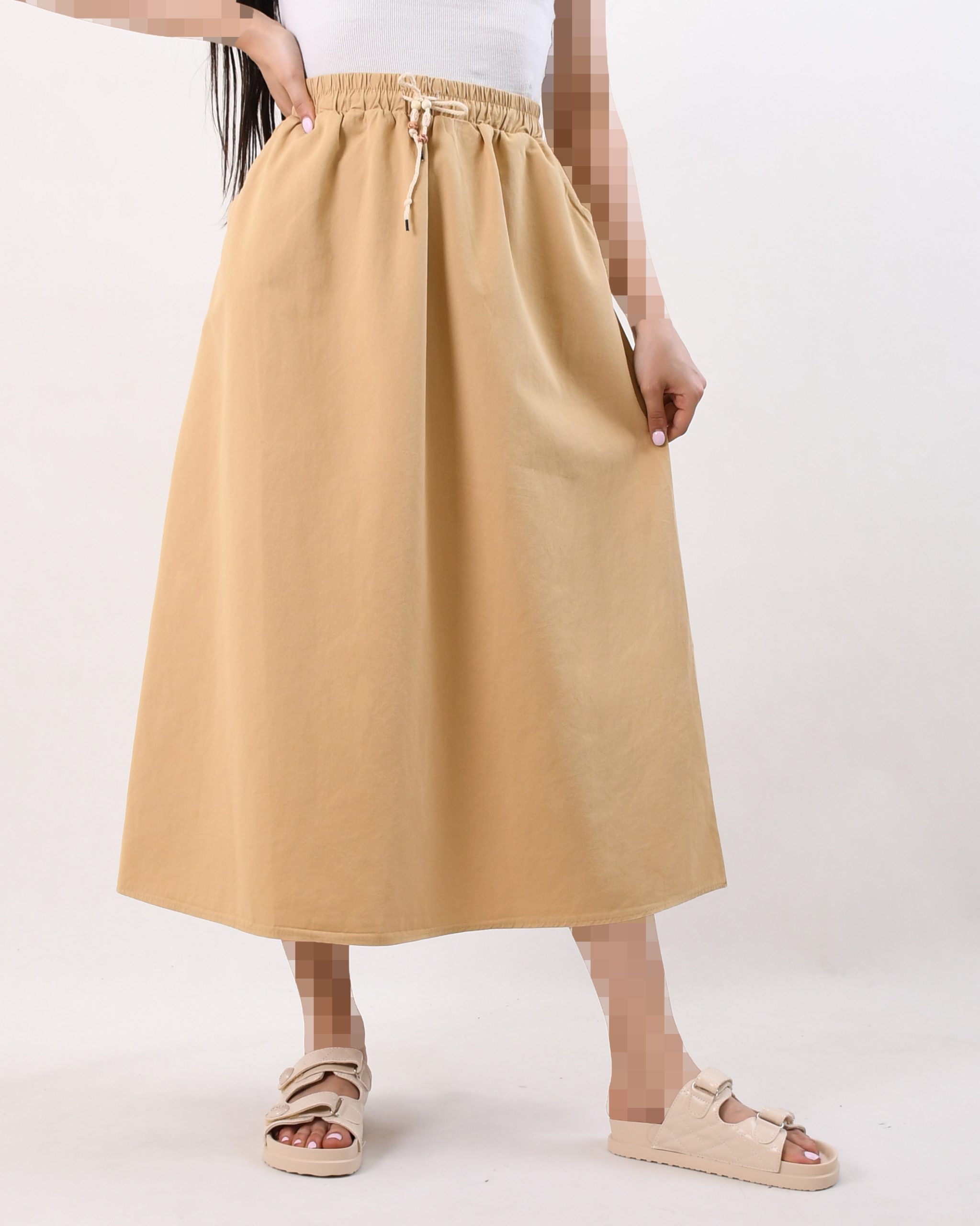 دامن کتان بند دار C00521