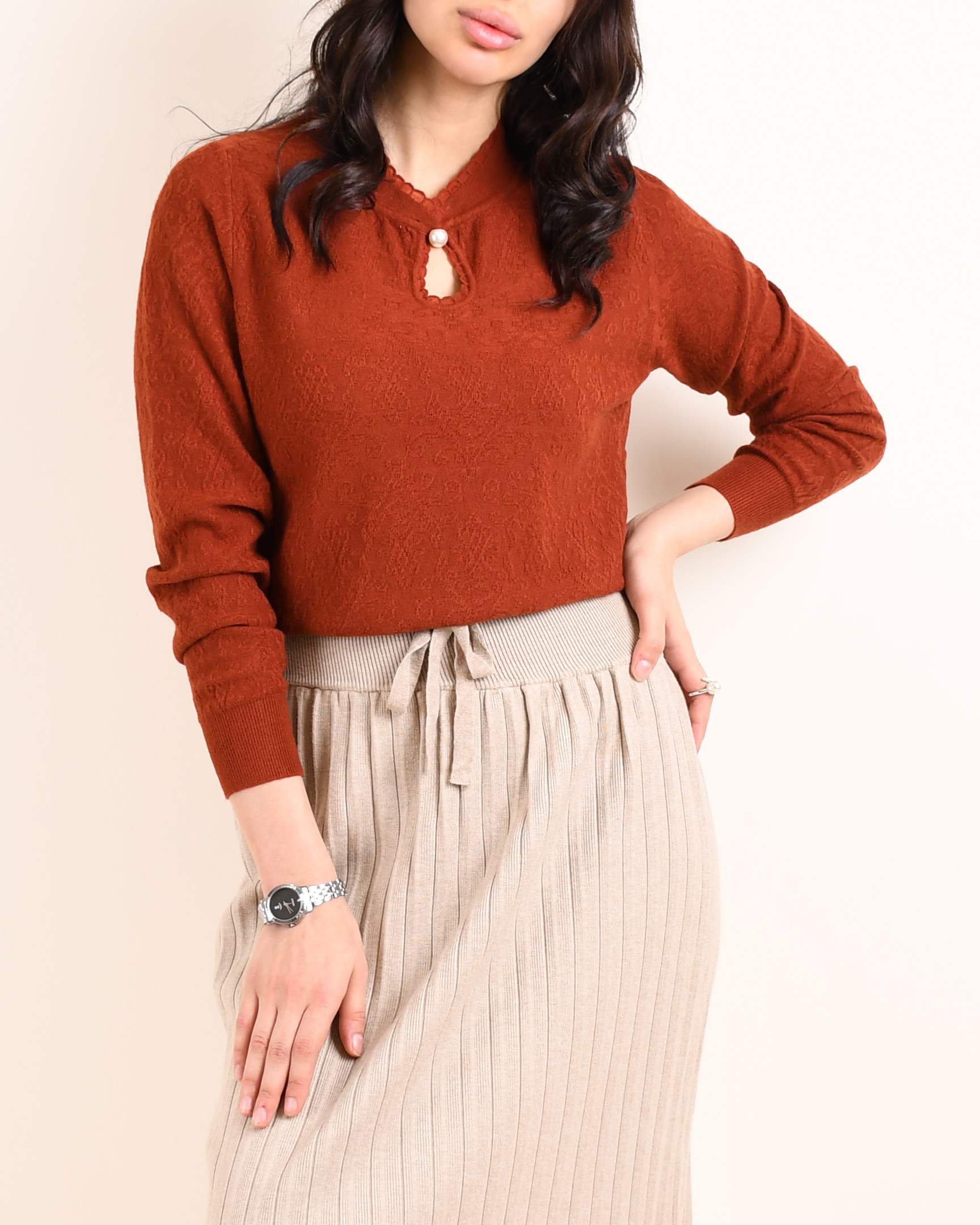 بلوز بافت یقه مروارید L0019