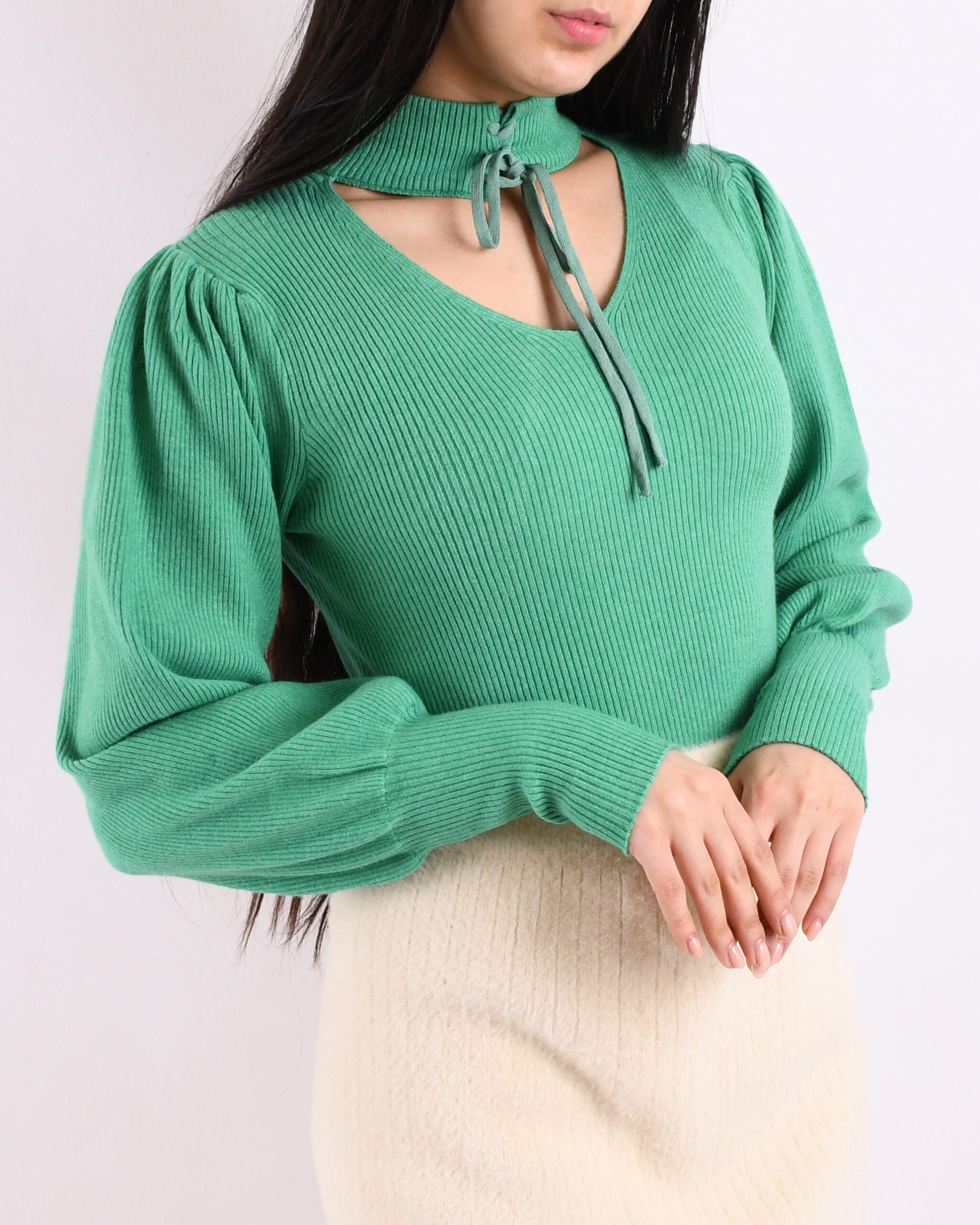 بلوز بافت یقه بند دار L003