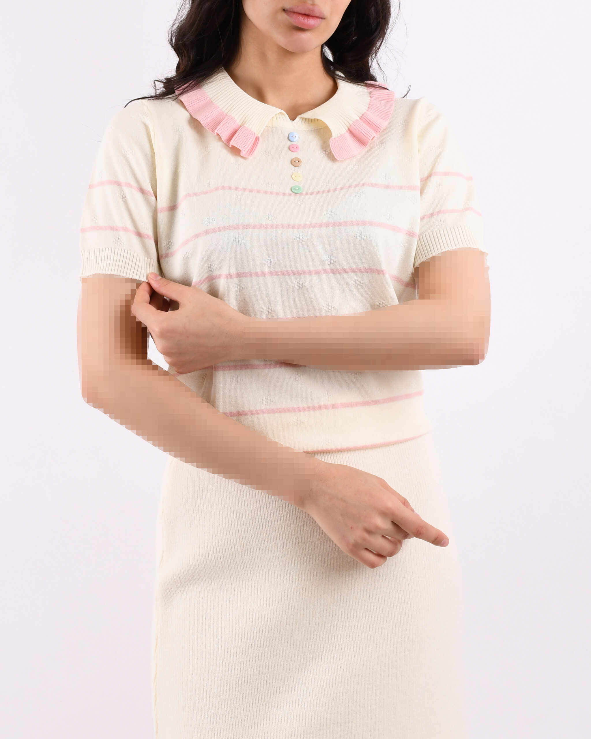 بلوز آستین کوتاه یقه فرفری L00145