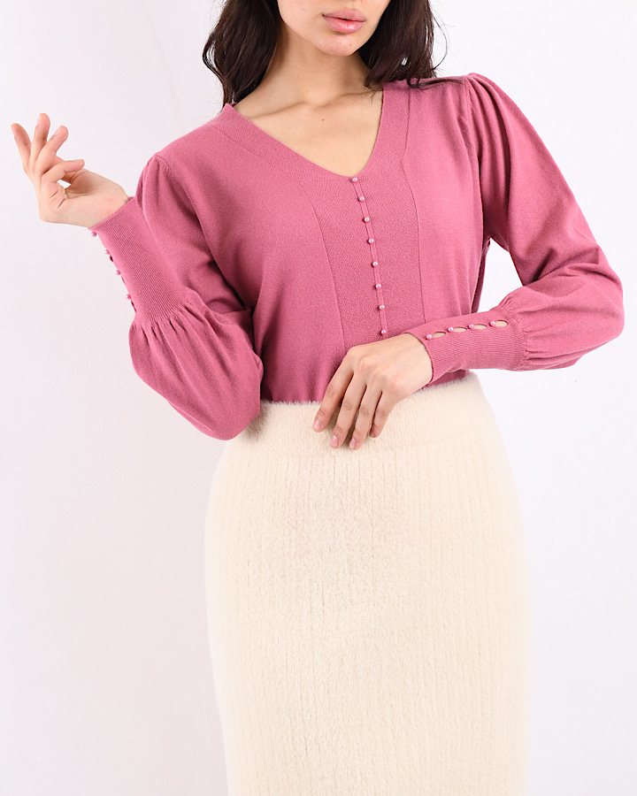 بلوز بافت یقه هفت جلو مرواریدی L0014