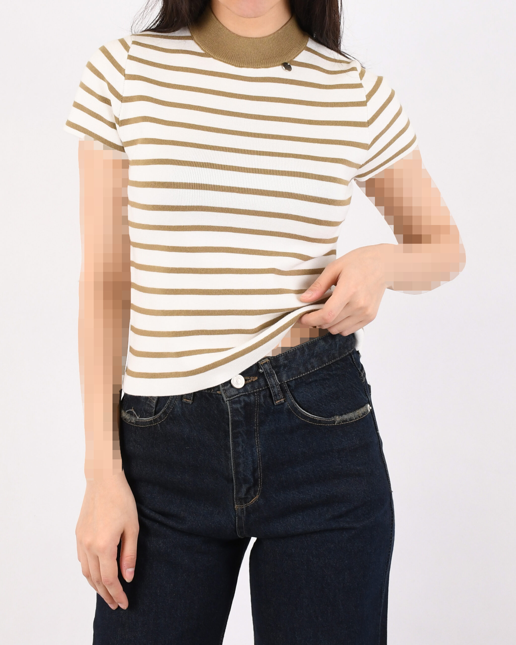 بافت استین کوتاه راه راه L00397