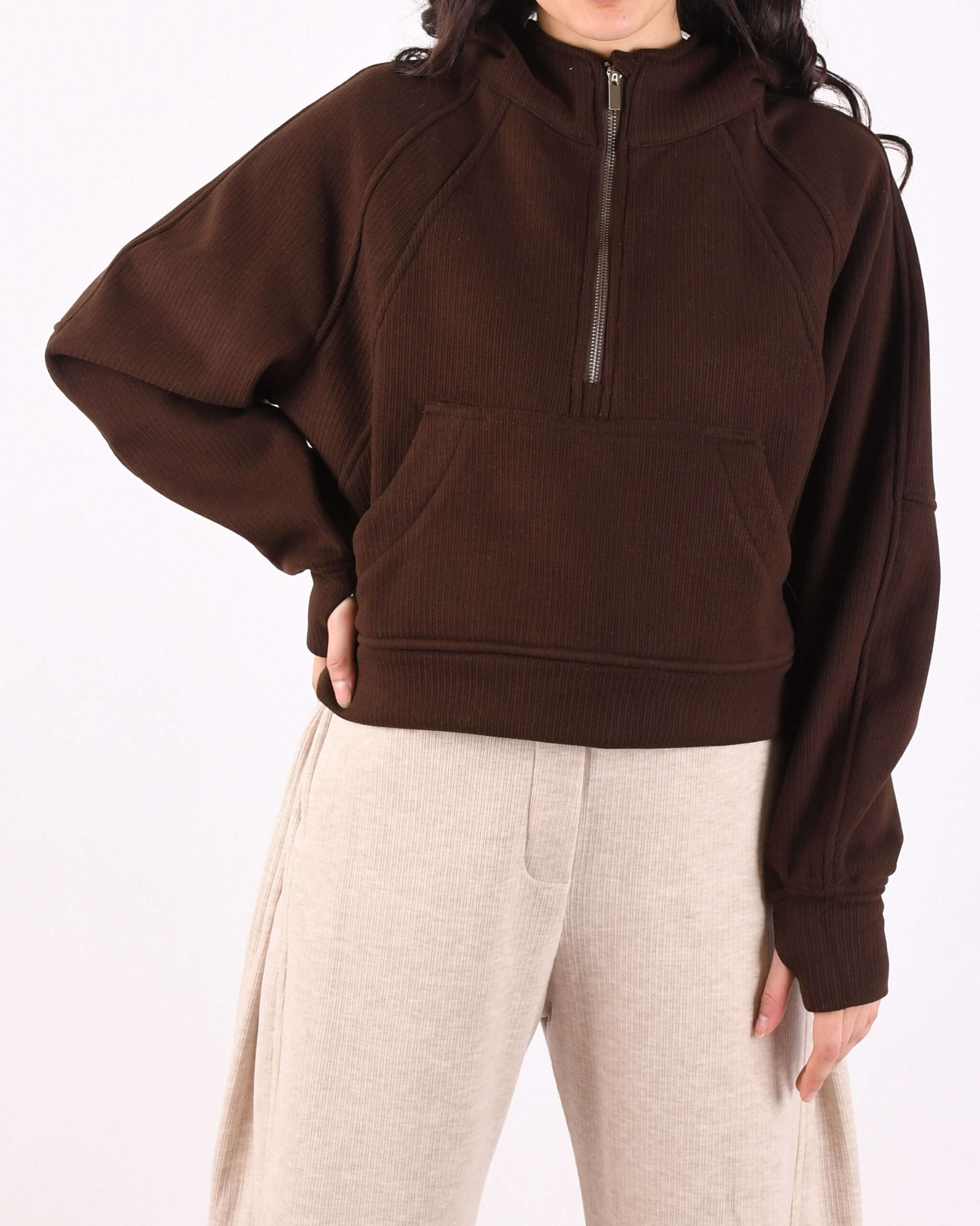 هودی کراپ نیم زیپ L00479