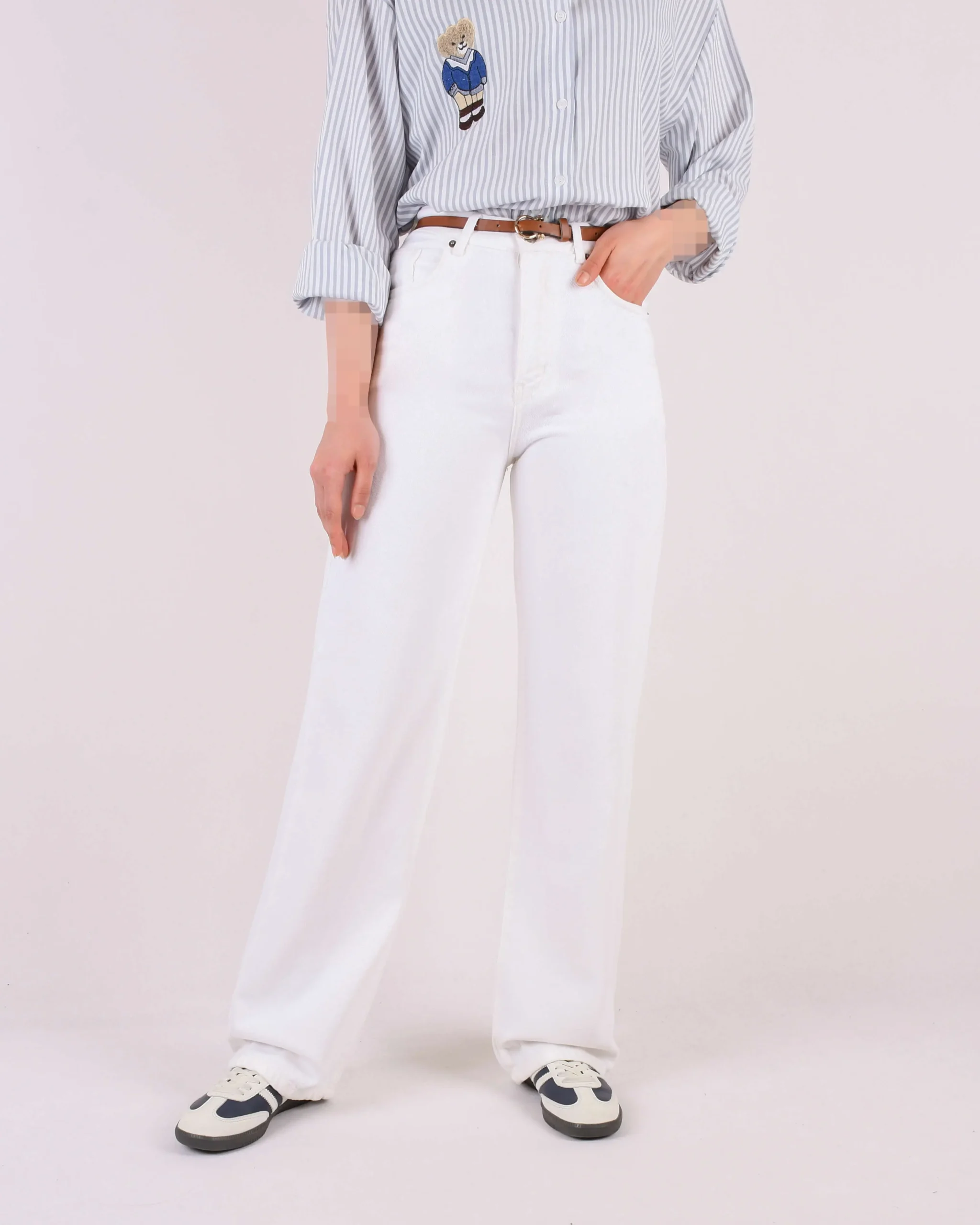 شلوار جین نیم بگ سفید  G006